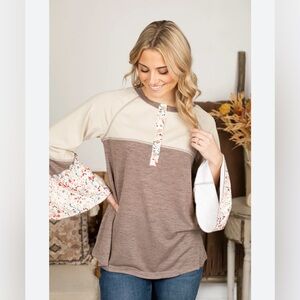 POL Women's Long Sleeve Top with Floral Trim - Size L